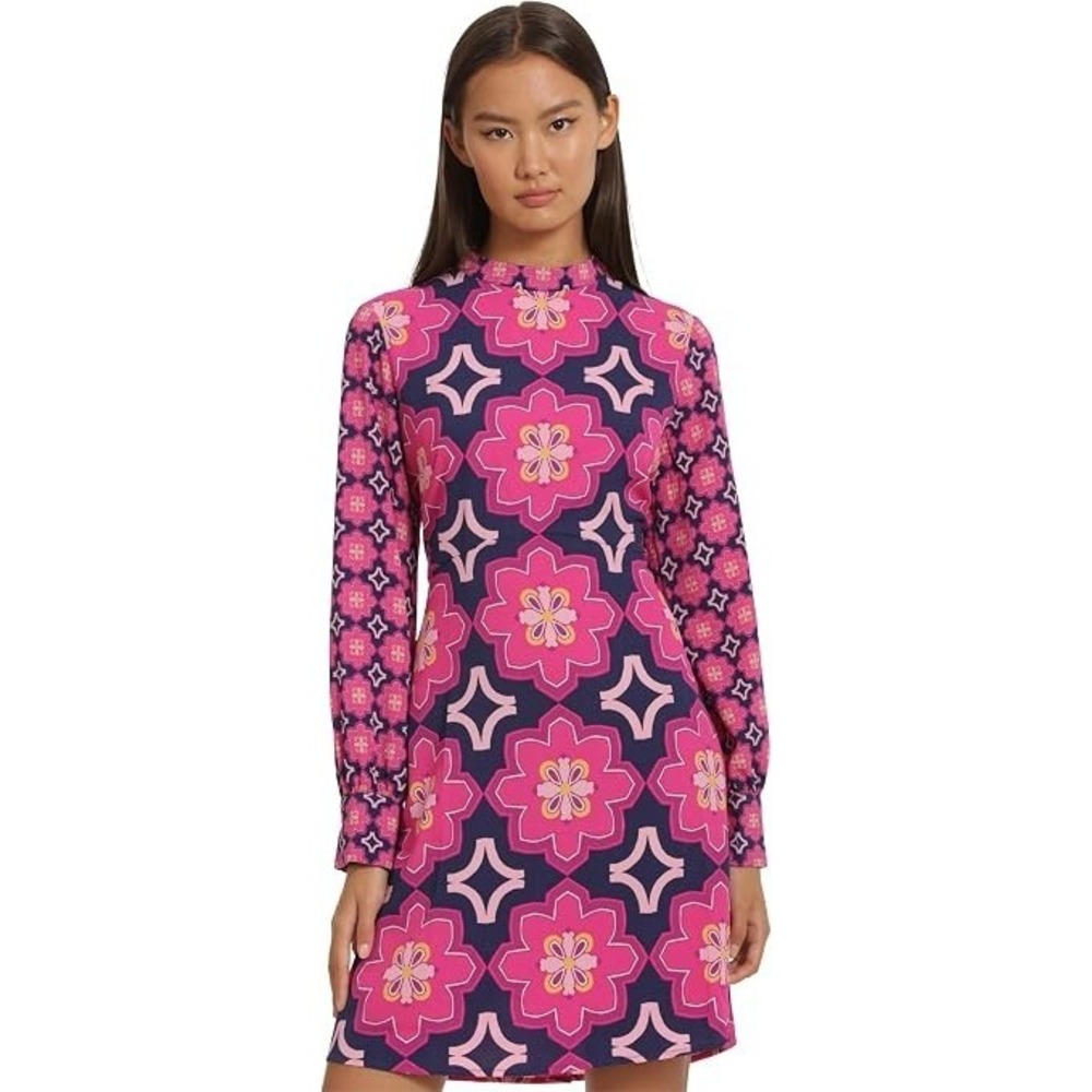 DONNA MORGAN Mock Neck Long Sleeve Floral Print Shift Mini Dress Size: 10 New!
